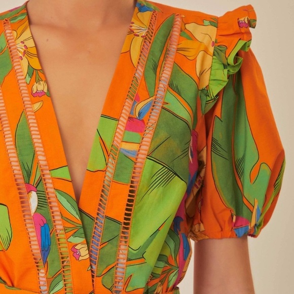 Farm Rio XS Vibrant Orange Floral Romper NWT - Picture 3 of 5